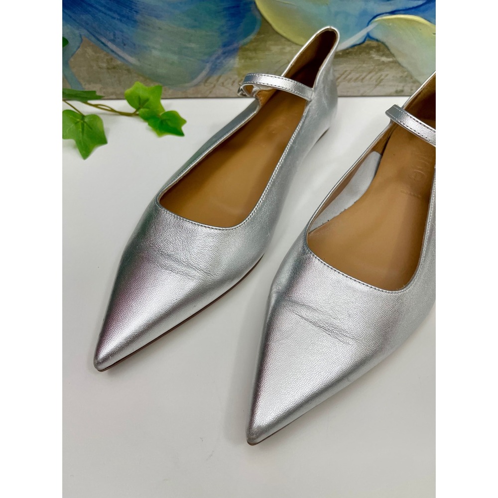 New AEYDE Cleo Pointed Toe Mary Jane Flat in Silver, Size EU 38.5/ US 8.5 - Picture 7 of 11